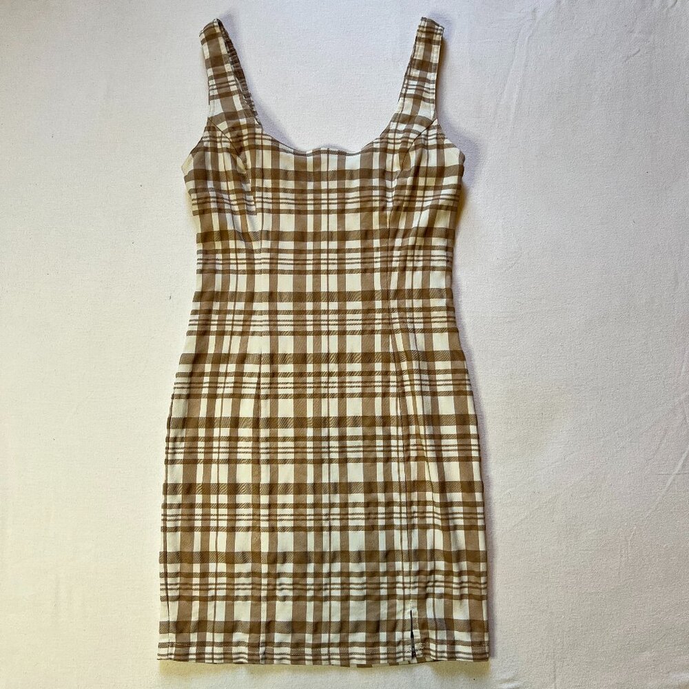 Brown & White Plaid Fitted Mini Dress Forever 21 Size Medium‎